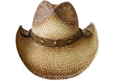 TWISTED PAPER, TEA STAINED PINCHED FRONT WITH LEATHER Cowboy Hat BAND WITH ELASTIC.