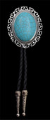 Silver Strike Round Silver and Turquoise Bolo Tie