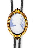 Blue Cameo Beaded Bolo Tie (Silver or Gold Finish)