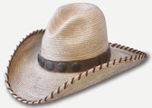 Burnt Palm Stitched Edge, Concho Leather Hatband Cowboy gus Hat