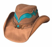 Cascade Range leather cowboy hat by Bullhide® Hats.  Camel/Turquoise.  Available in sizes S, M, L, XL