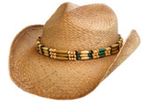 COUNTRY PINCHED FRONT WITH WIDE BEADED Cowboy Hat BAND AND ELASTIC.