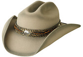 DISTRESS, SOFT, CRUSHABLE, WOOL FELT Cowboy Hat WITH LEATHER Cowboy Hat BAND WITH ROUND METAL CONCHOS.
