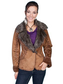 Fashionable Rust Faux Fur and Faux Suede Jacket
