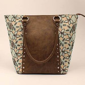 Brown with Black and Mint Leaf Tote Conceal Carry