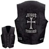 Giovanni Navarre Italian Stone Design Genuine Leather Vest with Christian Patches