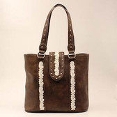 Dark Brown with Whie Floral Embroidery Tote Conceal Carry