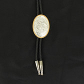 Justin Style Oval Gold Rope with Silver Engraved Concho Bolo Tie