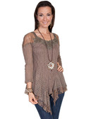 Ladies Cafe Lace Pullover Blouse with Embroidered Beaded Neckline!
