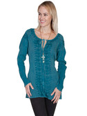 LADIES Long Sleeve Teal Embroidered Shirt