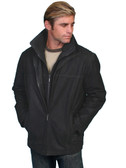 Leather car coat with removable knit front & collar. Side entry pockets. Import.BY SCULLY