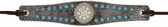 Metallic silver lizard print leather hatband with turquoise ALBS stones.