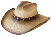 PANAMA GUS STYLE, TEA STAINED WITH STAR AND STONES ON LEATHER Cowboy Hat BAND