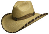 PANAMA GUS STYLE WITH BOUND EDGE AND STITCHING, WITH CONCHOS ON LEATHER Cowboy Hat BAND.