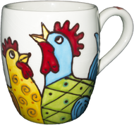 Barrel Mug Whimsical Chickens 