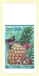 Sweet Inside Kitties and Pineapples. The artwork for this towel is by Kauai artist, Joanna Carolan. Measures 18 in x 24 in, 100% cotton. Printed in the USA. 
