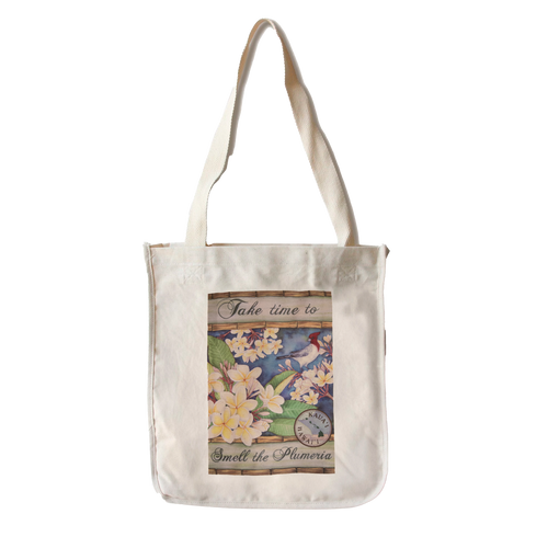 Take Time to Smell the Plumeria - Canvas Tote Front 