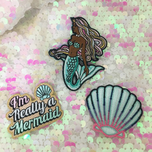Black Mermaid Patch - Embroidered Iron On - Wildflower + Co.