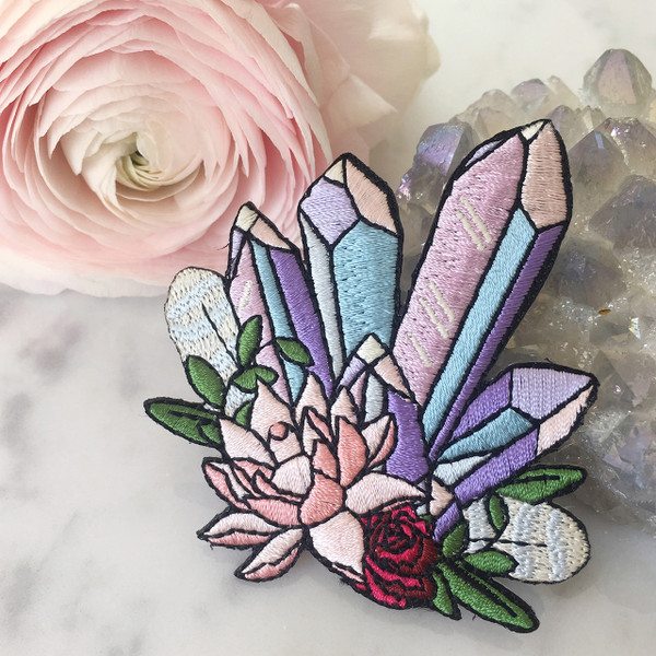 Crystal Patch - Crystals Flowers - Mystical - Iron On Embroidered Patches - Wildflower + Co