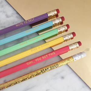 Motivational Fancy Pencil Pack - Holographic - Stay Gold - Girl You Got This - Rise & Shine - Note to Self - Brilliant - Make your Mark - Wildflower + Co. (2)