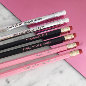Feminist AF Fancy Pencil Pack - Holographic & Pink - The Future is Nasty - Magic Wand - Babe with the Power - Rebel with a Cause - GRL PWR - Wildflower + Co 