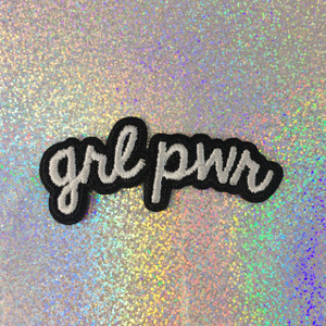 GRL PWR - Embroidered Iron On Patch Patches Appliques - Black & White - Word Quote - Wildflower Co SCALE