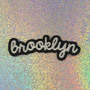 Brooklyn - Embroidered Iron On Patch Patches Appliques - Black & White - Word Quote - Wildflower Co. SCALE