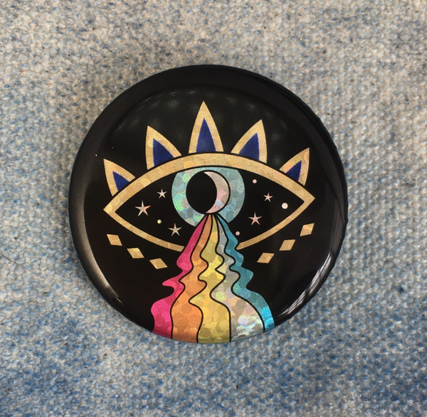 Evil Eye Rainbow Holographic Button Pin Flair - Wildflower Co.