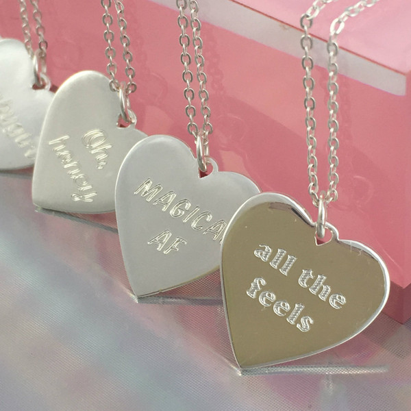 Personalized Heart Necklace - Gold Sterling Silver - Engraved - Custom - Wildflower Co. Babe - Solo