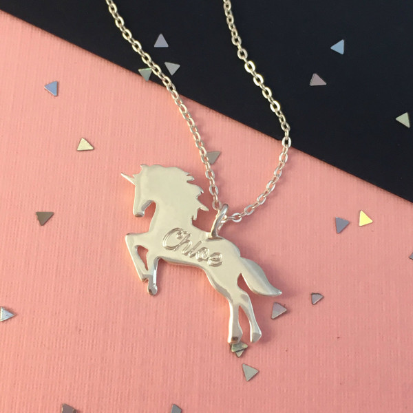 Unicorn Necklace - Gold Silver - Personalized - Engraved - Custom - Wildflower Co