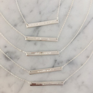 Feminist Skinny Bar Necklace - Dainty Gold Sterling Silver - Engraved Custom Personalized - Wildflower Co