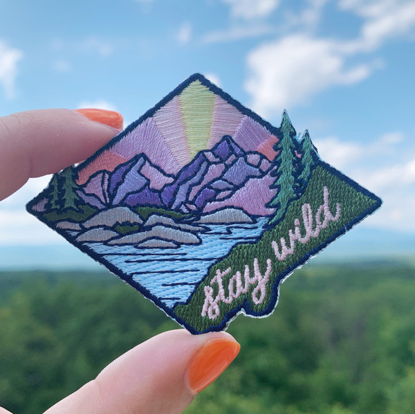 stay wild patch iron on patches embroidered nature camping wanderlust outdoors - wildflower + co. diy flair