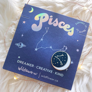 Zodiac Enamel Pin - PISCES - Flair - Astrology Gift - Birthday - Constellation Star & Moon - Gold - Wildflower + Co. Accessories (2)