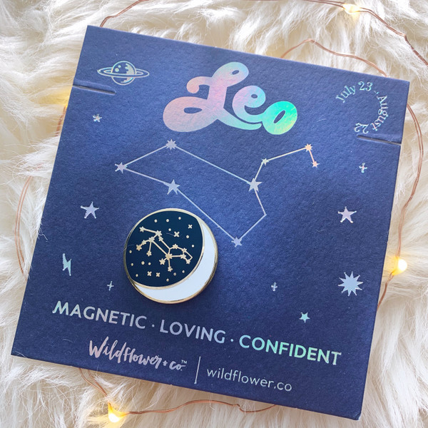 Zodiac Enamel Pin - CANCER - Flair - Astrology Gift - Birthday - Constellation Star & Moon - Gold - Wildflower + Co. Accessories (2)