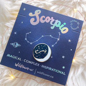 Zodiac Enamel Pin - SCORPIO - Flair - Astrology Gift - Birthday - Constellation Star & Moon - Gold - Wildflower + Co. Accessories (2)