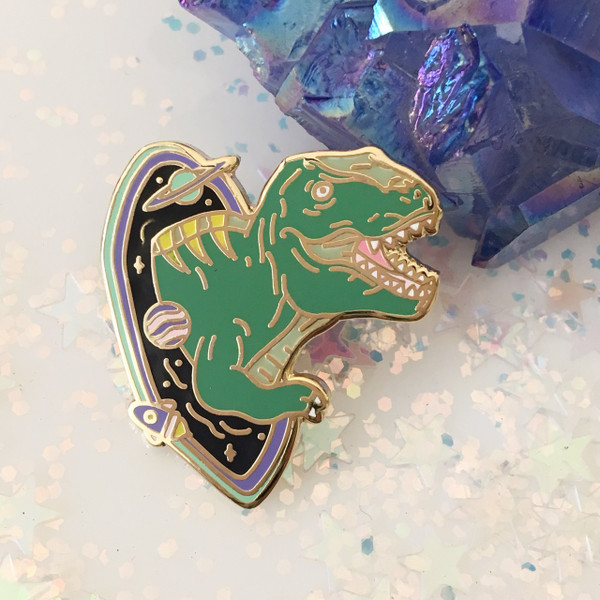 T Rex Dinosaur Enamel Pin - Black Hole Outer Space - Flair - Wildflower Co 
