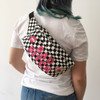 Custom Message Fanny Pack - Bum Bag - Personalized - Denim Black Checkerboard Pink - Wildflower Co