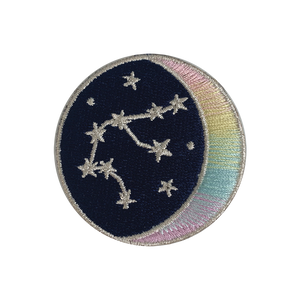 AQUARIUS Zodiac Patch - Star Sign Constellation - Crescent Moon - Embroidered Iron On Patch Patches for Jacket Jackets Flair - Night Sky Pastel Ombre - Wildflower Co DIY FLOAT