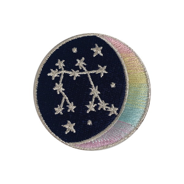 GEMINI Zodiac Patch - Star Sign Constellation - Crescent Moon - Embroidered Iron On Patch Patches for Jacket Jackets Flair - Night Sky Pastel Ombre - Wildflower Co DIY FLOAT