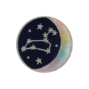 1PCS Round Constellation Badge Iron On Patches Embroidered Applique 70mm 