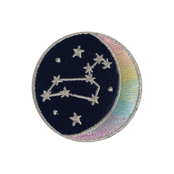 LEO Zodiac Patch - Star Sign Constellation - Crescent Moon - Embroidered Iron On Patch Patches for Jacket Jackets Flair - Night Sky Pastel Ombre - Wildflower Co DIY FLOAT