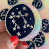 LEO Zodiac Patch - Star Sign Constellation - Crescent Moon - Embroidered Iron On Patch Patches for Jacket Jackets Flair - Night Sky Pastel Ombre - Wildflower Co DIY FLOAT