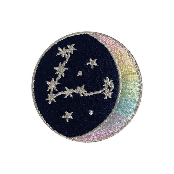 PISCES Zodiac Patch - Star Sign Constellation - Crescent Moon - Embroidered Iron On Patch Patches for Jacket Jackets Flair - Night Sky Pastel Ombre - Wildflower Co DIY FLOAT
