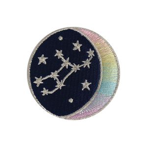 VIRGO Zodiac Patch - Star Sign Constellation - Crescent Moon - Embroidered Iron On Patch Patches for Jacket Jackets Flair - Night Sky Pastel Ombre - Wildflower Co DIY 