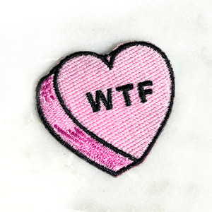 WTF Heart Patch - PASTEL LILAC - Candy Heart Conversational Heart - Iron On Patch for Jackets Patches Embroidered Applique - Pastel - Wildflower + Co. DIY (14)