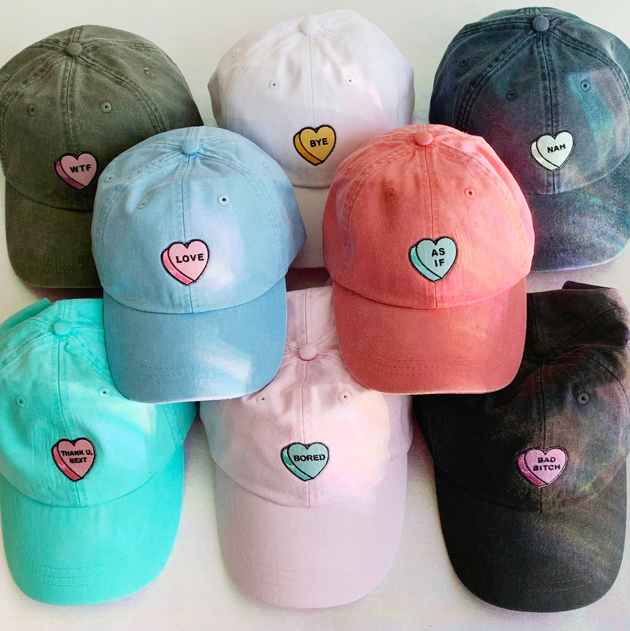 Candy Heart Baseball Hat - Choose Message & Color | Wildflower + Co.