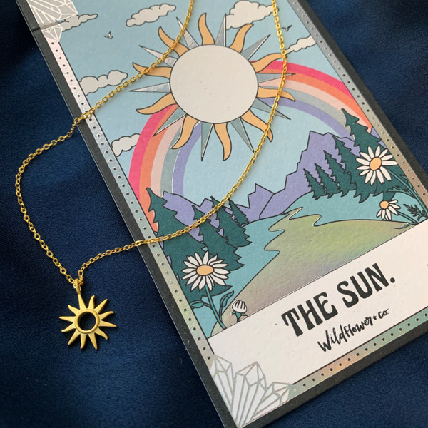 The Sun Tarot Card Inspired Necklace - Dainty Delicate Everyday Necklace - Jewelry - Gift - Sterling Silver Gold - Wildflower + Co.