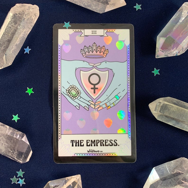 PC00054-HOL-OS Tarot Card Sticker - Holographic Vinyl - The Empress - Venus Symbol Feminist - Wildflower + Co. Stickers (2)