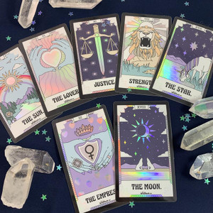 PC00058-HOL-OS Tarot Card Sticker - Holographic Vinyl - The Moon The Lovers The Empress The Star The Sun Strength Justice - Wildflower + Co. Stickers