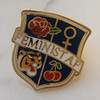 Feminist AF Crest Enamel Pin - Flair - Hard Enamel - Pink Black Navy Gold - Venus Symbol Cherry Tiger Rose - On Jean Jacket (1)